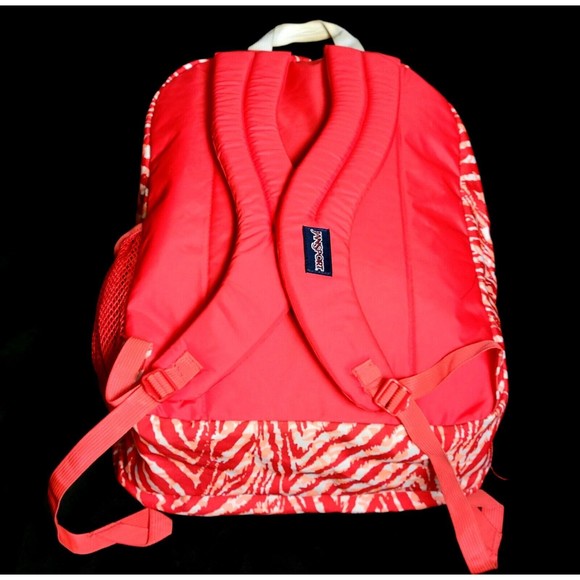 Jansport Teen Adult 17.5" Backpack WILD AT HEART Red White Zebra Stripes VGC! - Picture 5 of 15